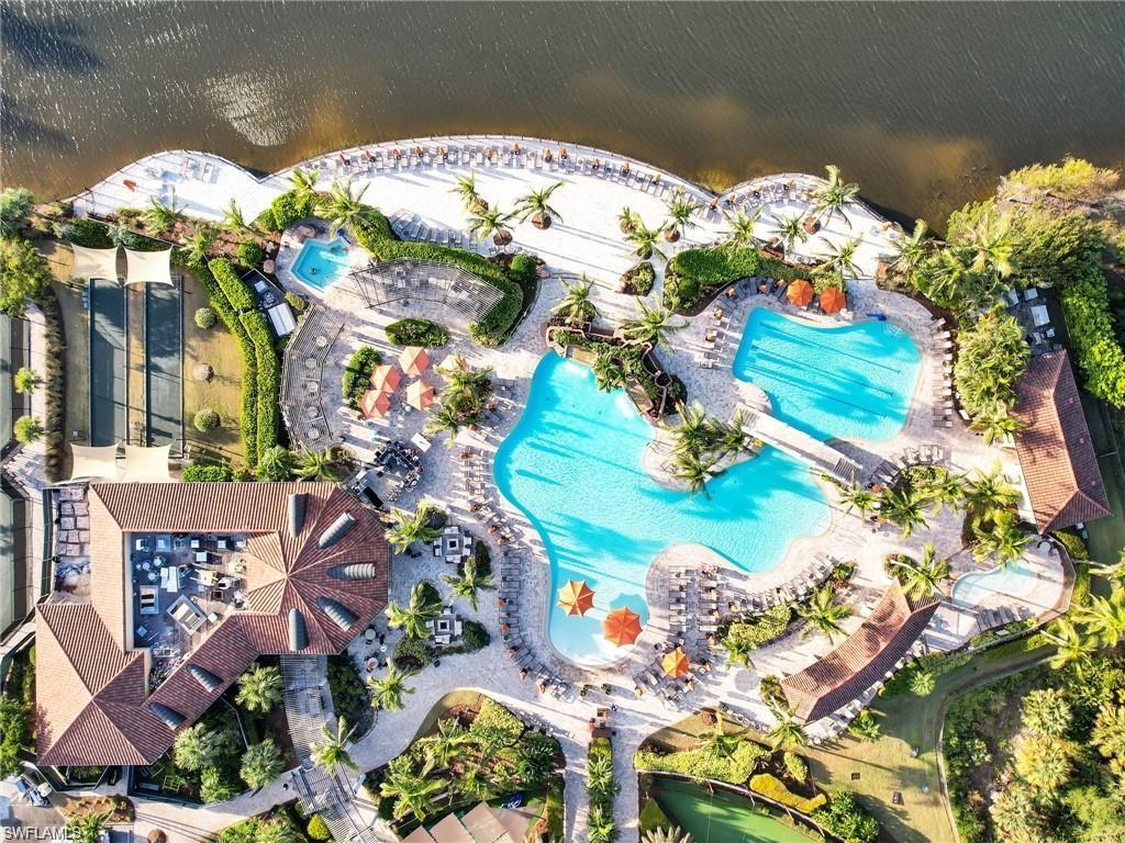 Aerial view of a pool