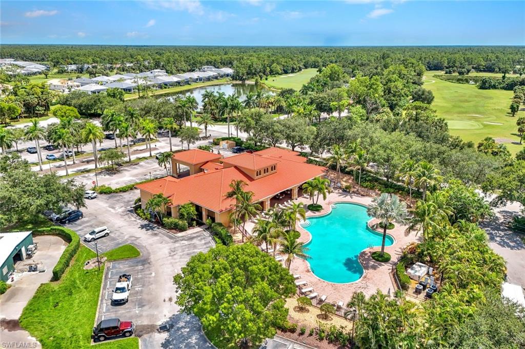 Aerial view of clubhouse and pool area