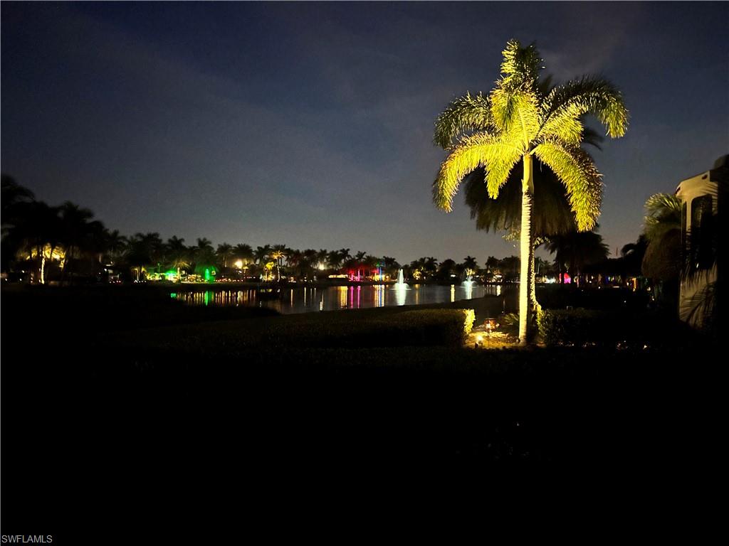 Yard at night with a water view
