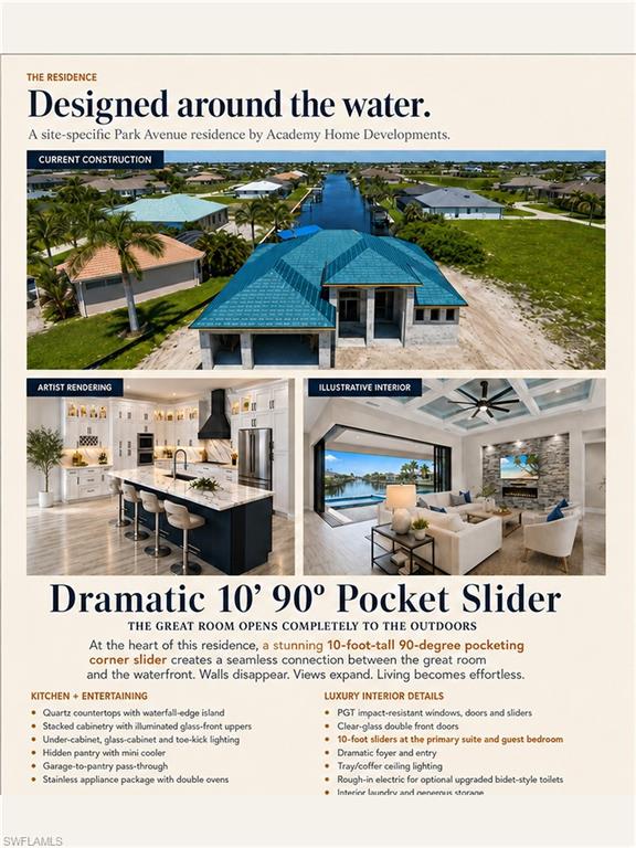 AI-generated marketing rendering featuring an aerial perspective of the waterfront residence