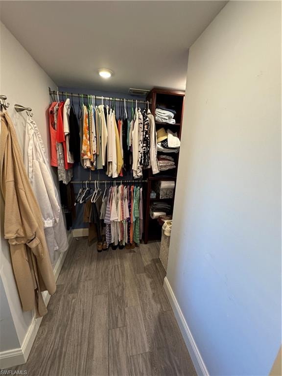 Wood-finish flooring, recessed lighting, and built-in closet organization system