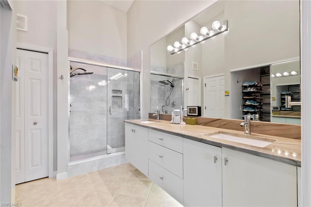 Sparkling bathroom with new vanity and shower featuers