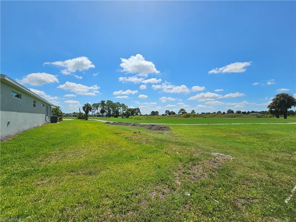 Expansive green space with mature trees and a distant tree line