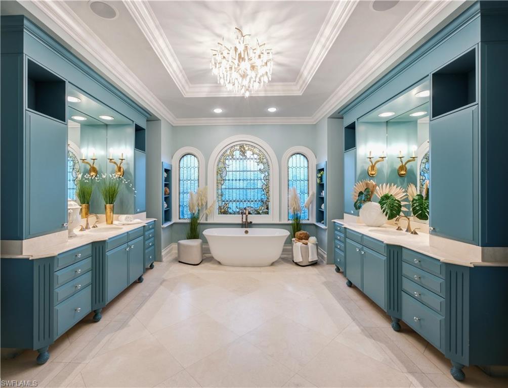 Dual vanities with integrated storage cabinetry