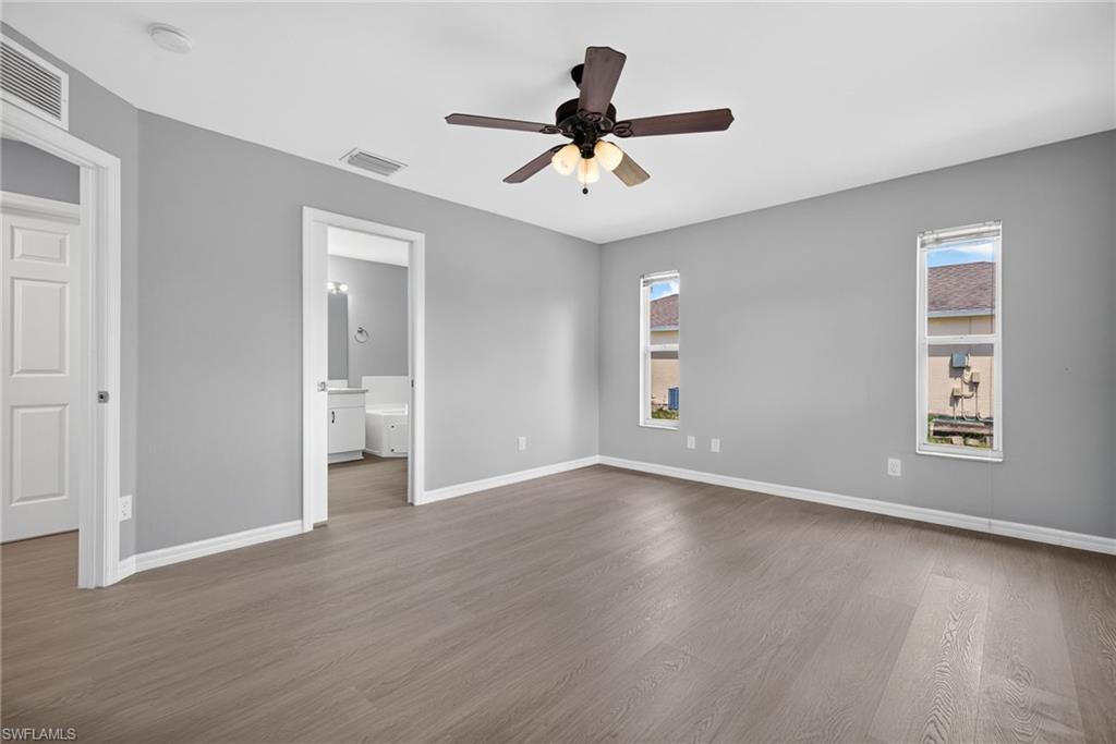 Master bedroom view from closet