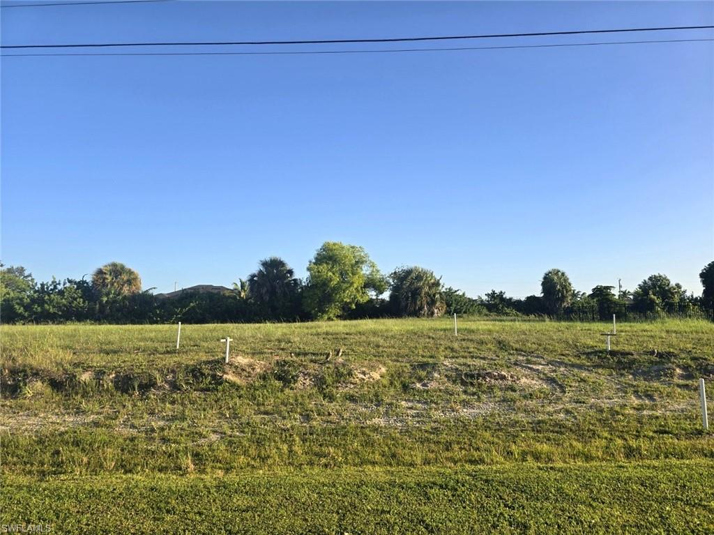 Cleared lot with a distant tree line and markers