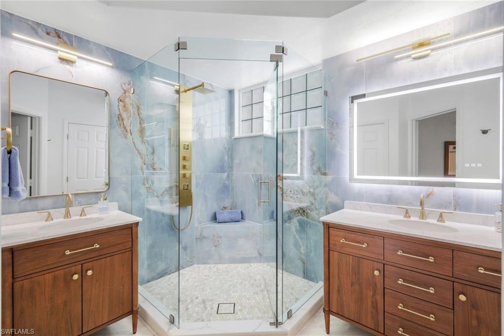 Primary Bath with dual sinks, walk-in shower