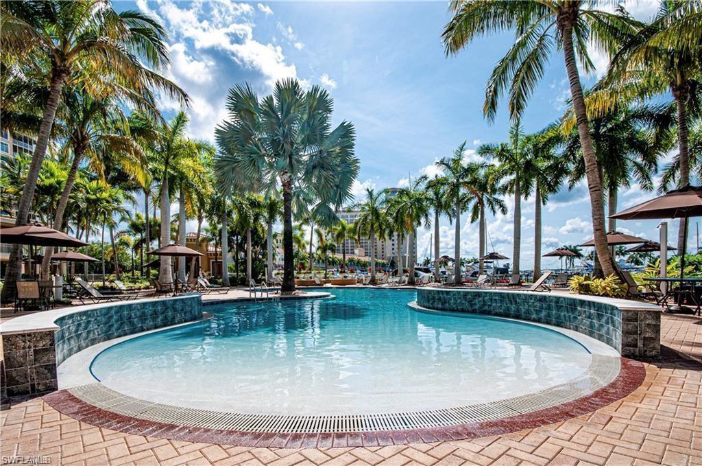 Community pool with a gazebo and a patio area