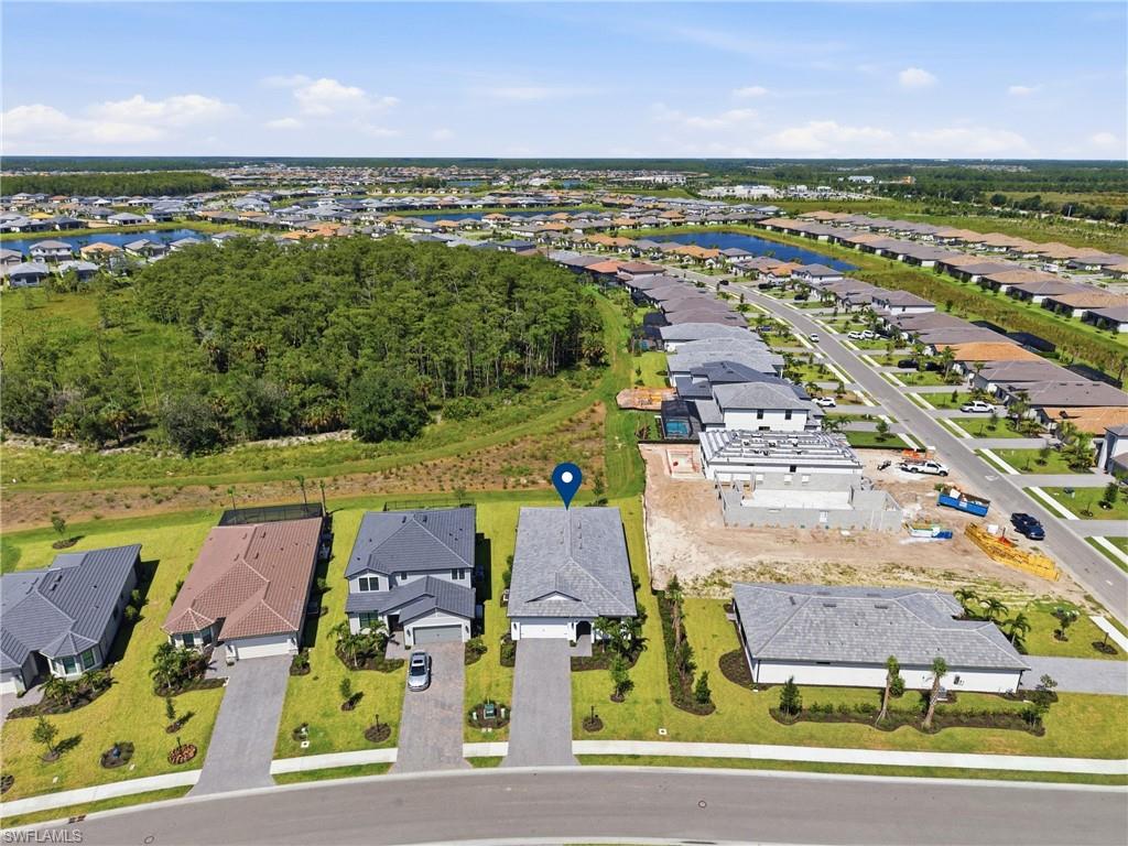 Expansive community with a tree-lined perimeter, paved streets, and uniform residential architecture