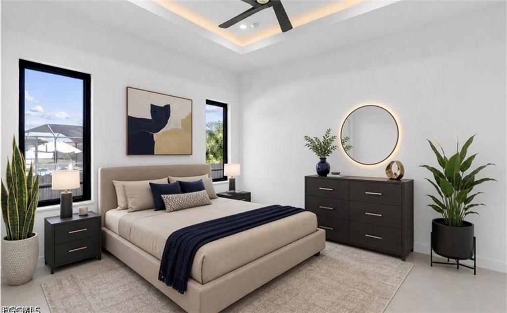 Recessed ceiling with integrated lighting and a ceiling fan