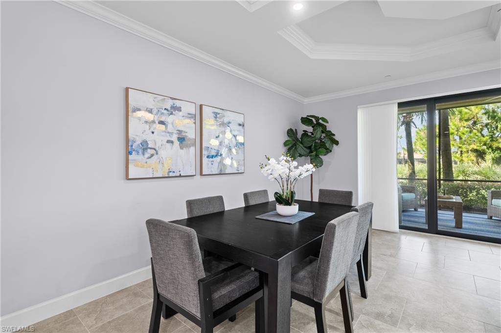 Tray ceiling with crown molding and recessed lighting