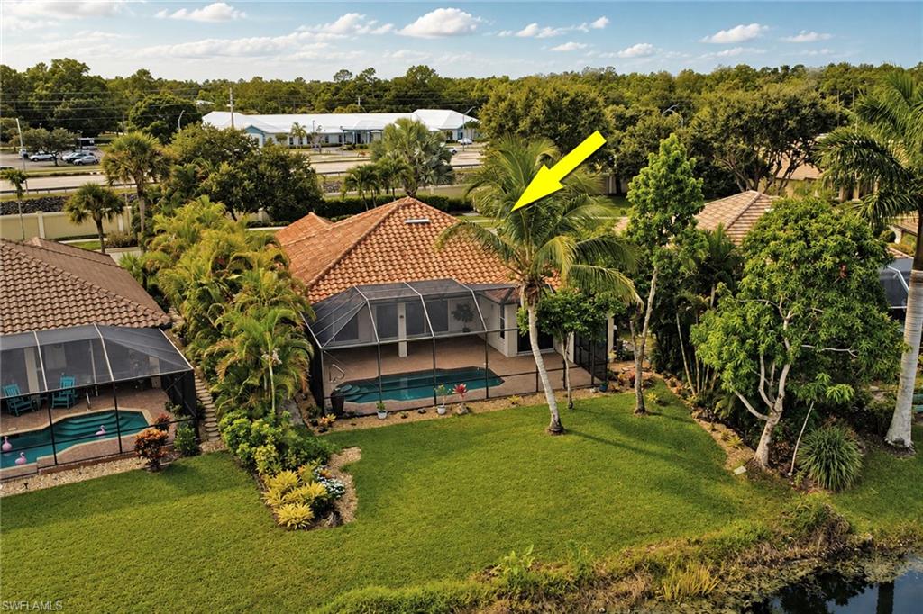 Terracotta tile roof with a screened enclosure covering a pool