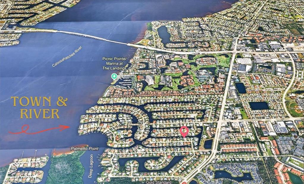Great aerial of Town & River waterfront community