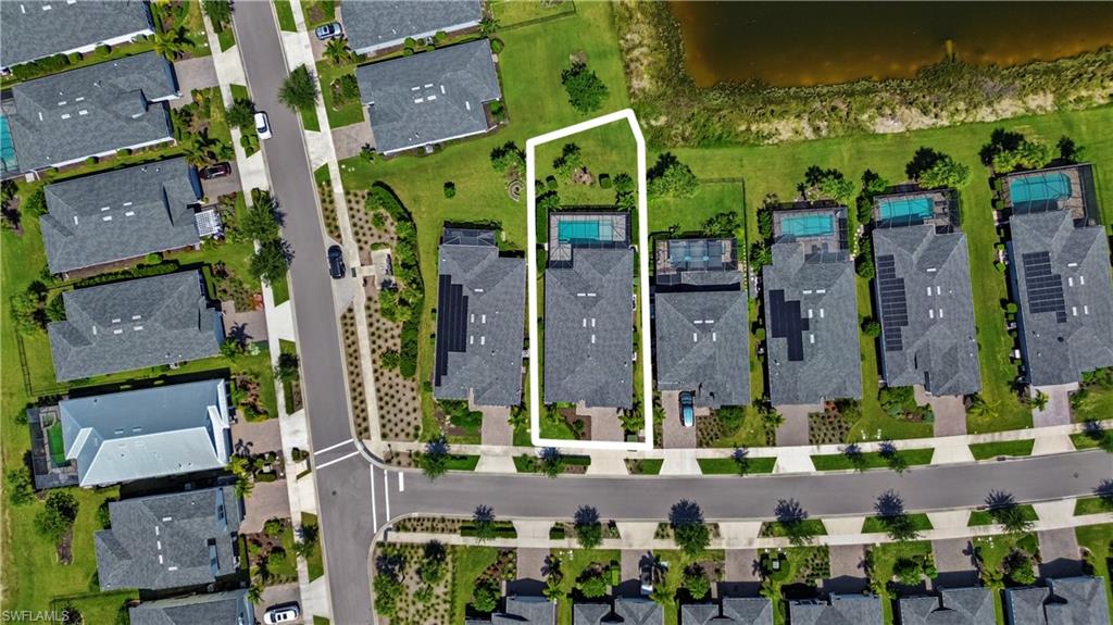 Single-family residence with a private swimming pool, concrete driveway, and mature landscaping