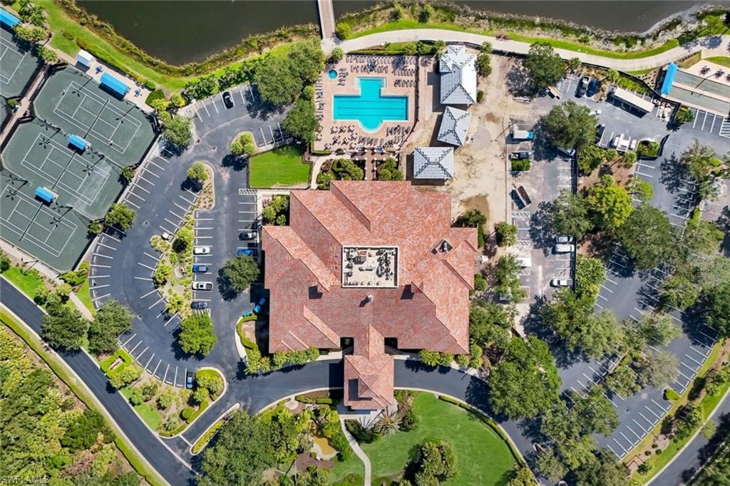 Overhead View of Grandezza’s Main Clubhouse, Resort-Style Pool, and Tennis Courts