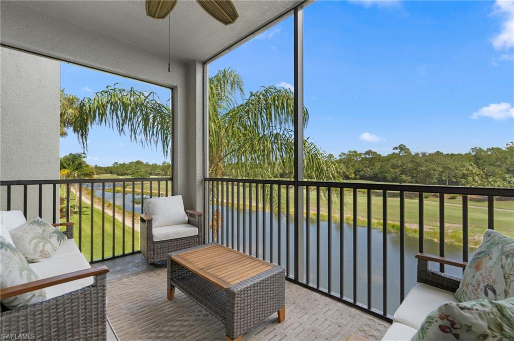 Delightful view from the balcony overlooking the golf course and lake