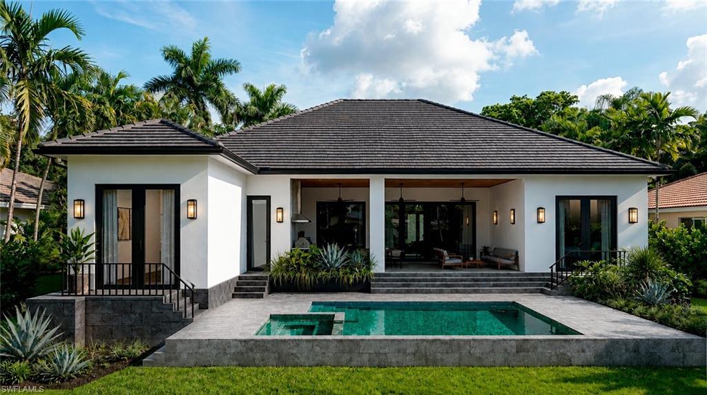 (Rendered photo) White exterior with a dark roof and black window frames