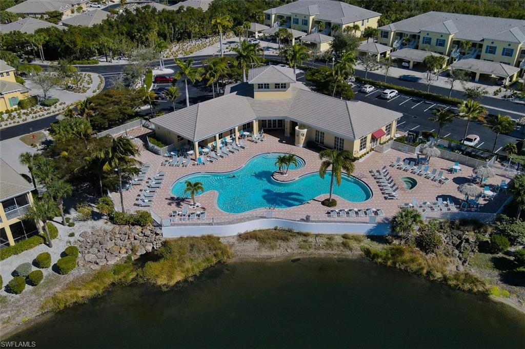 Aerial view of Resort style heated pool and spa at main clubhouse