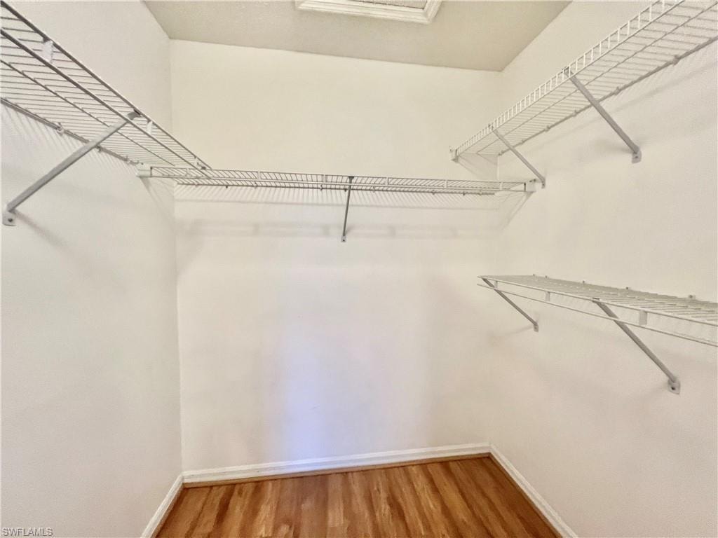 Master Walk in closet featuring wood finished floors