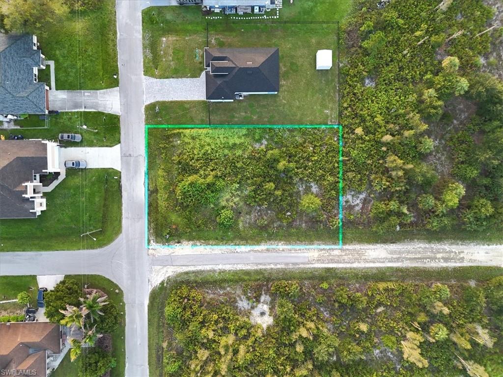 Vacant land parcel with lush vegetation and paved road frontage