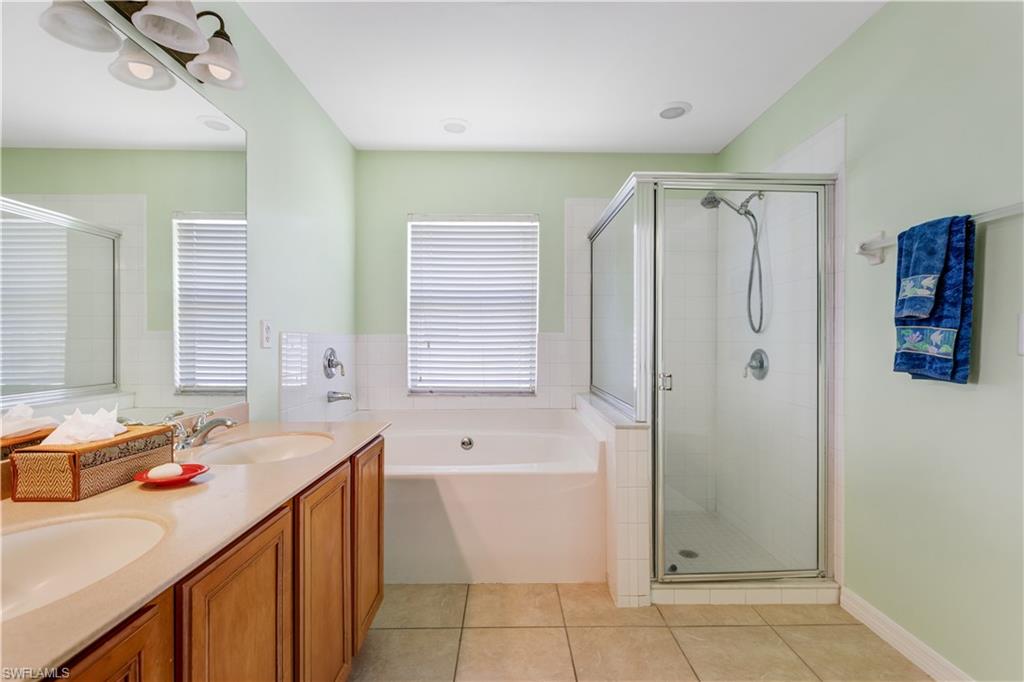 Main Bath dual sinks, tub and shower