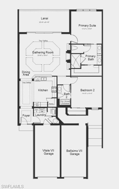 Floor Plan - Additional Highlights Include: Cafe French door refrigerator, washer and dryer, 42" upper laundry cabinets, and window blinds throughout