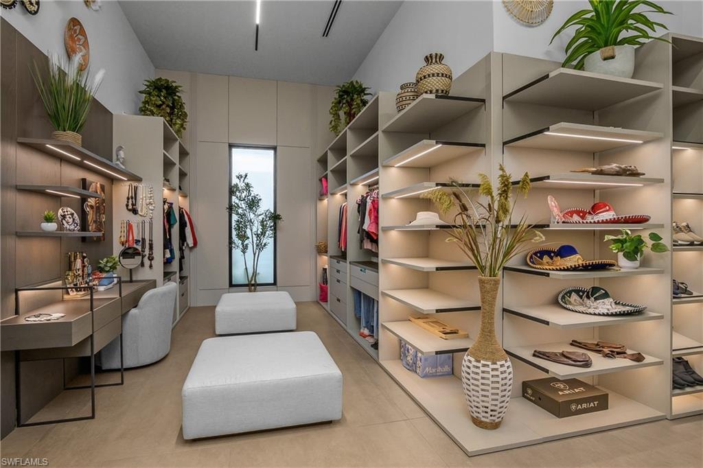 Custom built-in shelving with integrated lighting