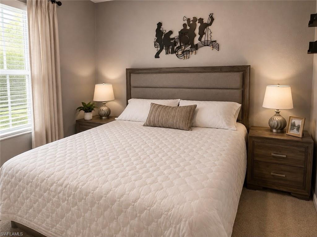 Upholstered headboard with a wood-finish frame