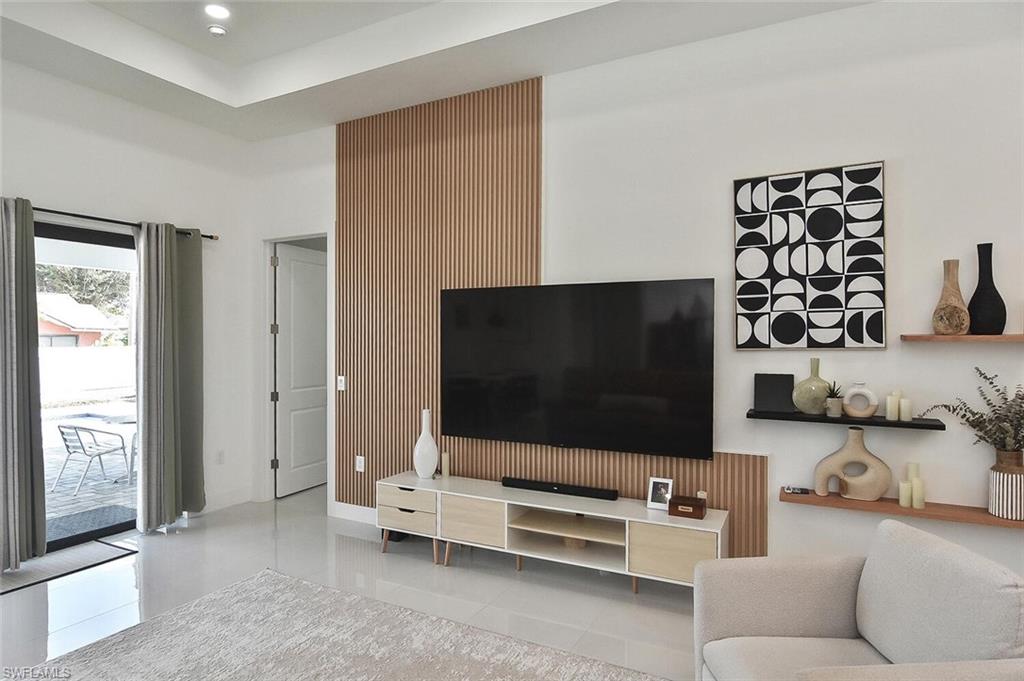 Living room featuring tile patterned flooring