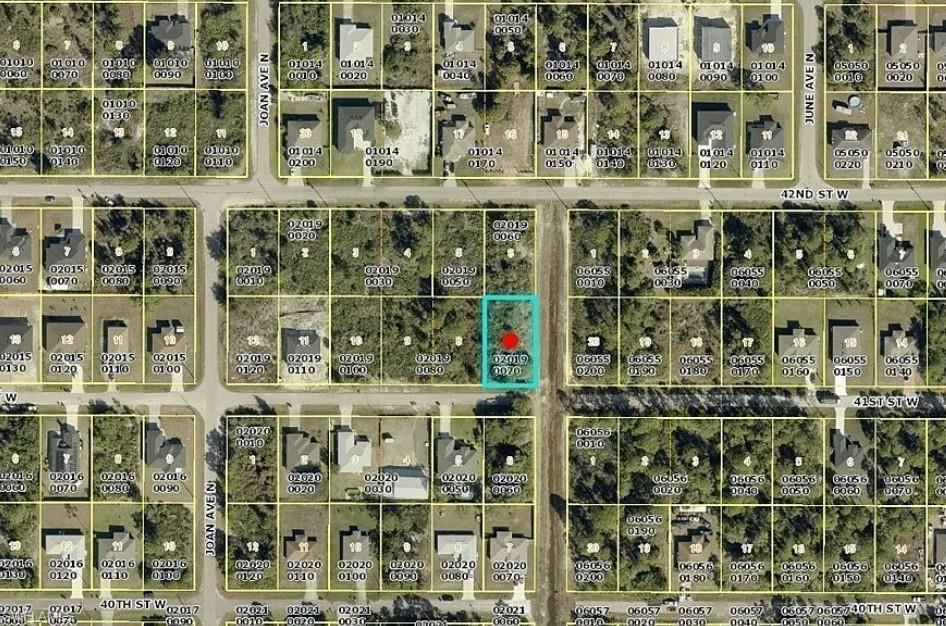 Aerial Map. Displaying the property's location within a grid of parcels and street names